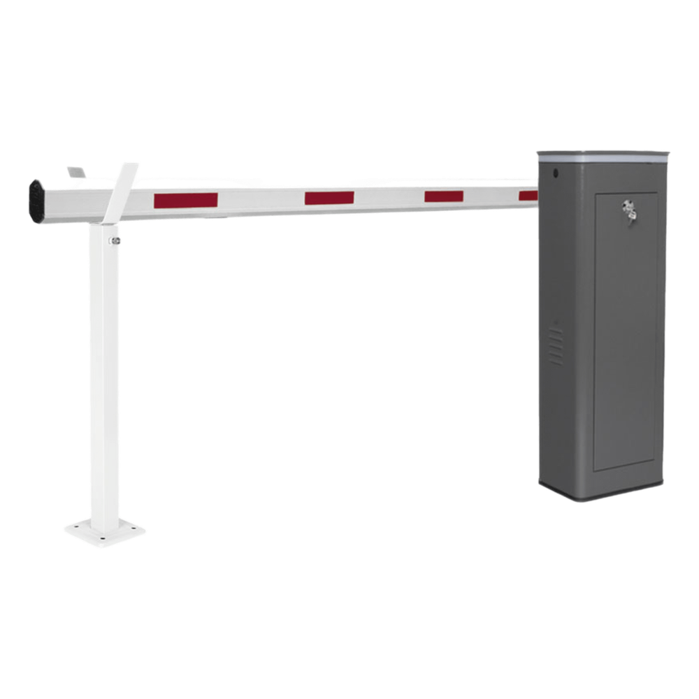 Kit de Barrera Vehicular Izquierda y Brazo Telescópico de Hasta 5.5 m / Finales de Carrera Ajustables por Programación / Movimiento Fluido / Diseño Elegante Color Gris / Con Corona Led Semaforizada