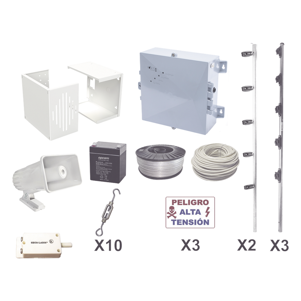 KIT ESENCIAL PARA 25Mts PERIMETRALES DE CERCO ELÉCTRICO PARA PROTECCIÓN DE ROBOS EN CASAS, NEGOCIOS, BODEGAS,ETC.