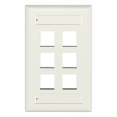 Placa de Pared Vertical, Salida Para 6 Puertos Keystone, Con Espacios Para Etiquetas, Color Blanco Mate