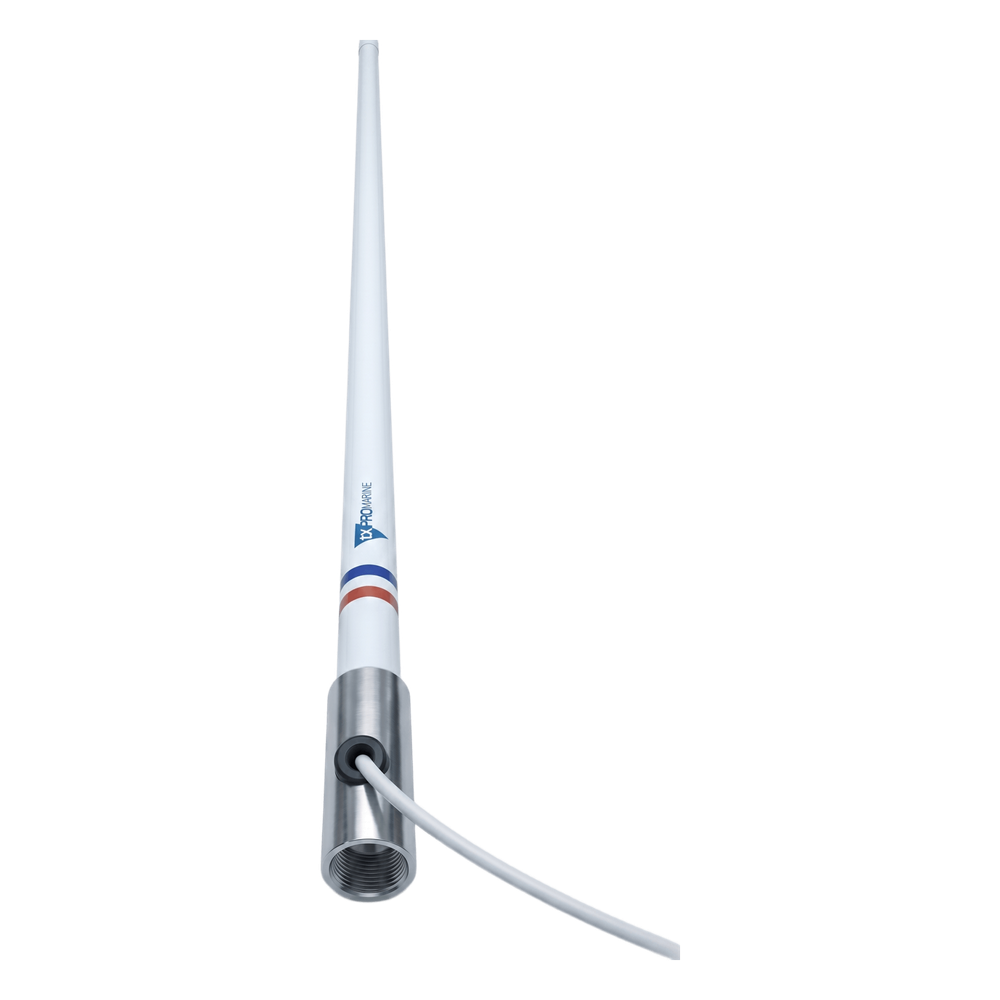 Antena Marina VHF TXPROMARINE TX5101SYS/10M / Fibra de Vidrio / 156-163 MHz / 6 dBi / Cable 10 m (32.8 ft) / Base Acero Inoxidable / PL-259 / Exterior