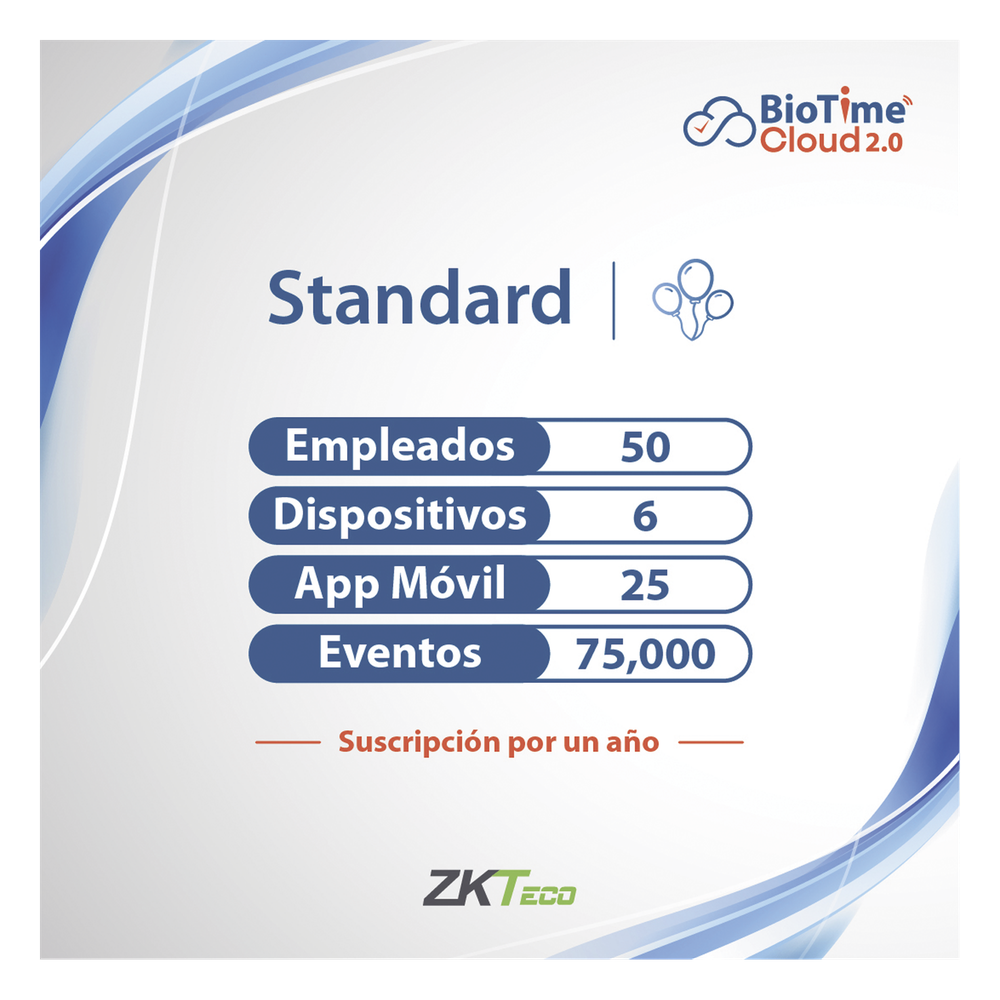 LICENCIA STANDART BIOTIME CLOUD 2.0  / 50 USUARIOS / 6 DISPOSITIVOS (Licencia Anual)