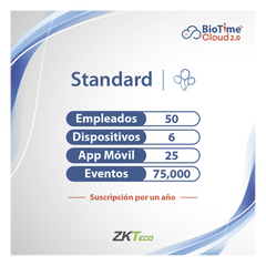 LICENCIA STANDART BIOTIME CLOUD 2.0  / 50 USUARIOS / 6 DISPOSITIVOS (Licencia Anual)