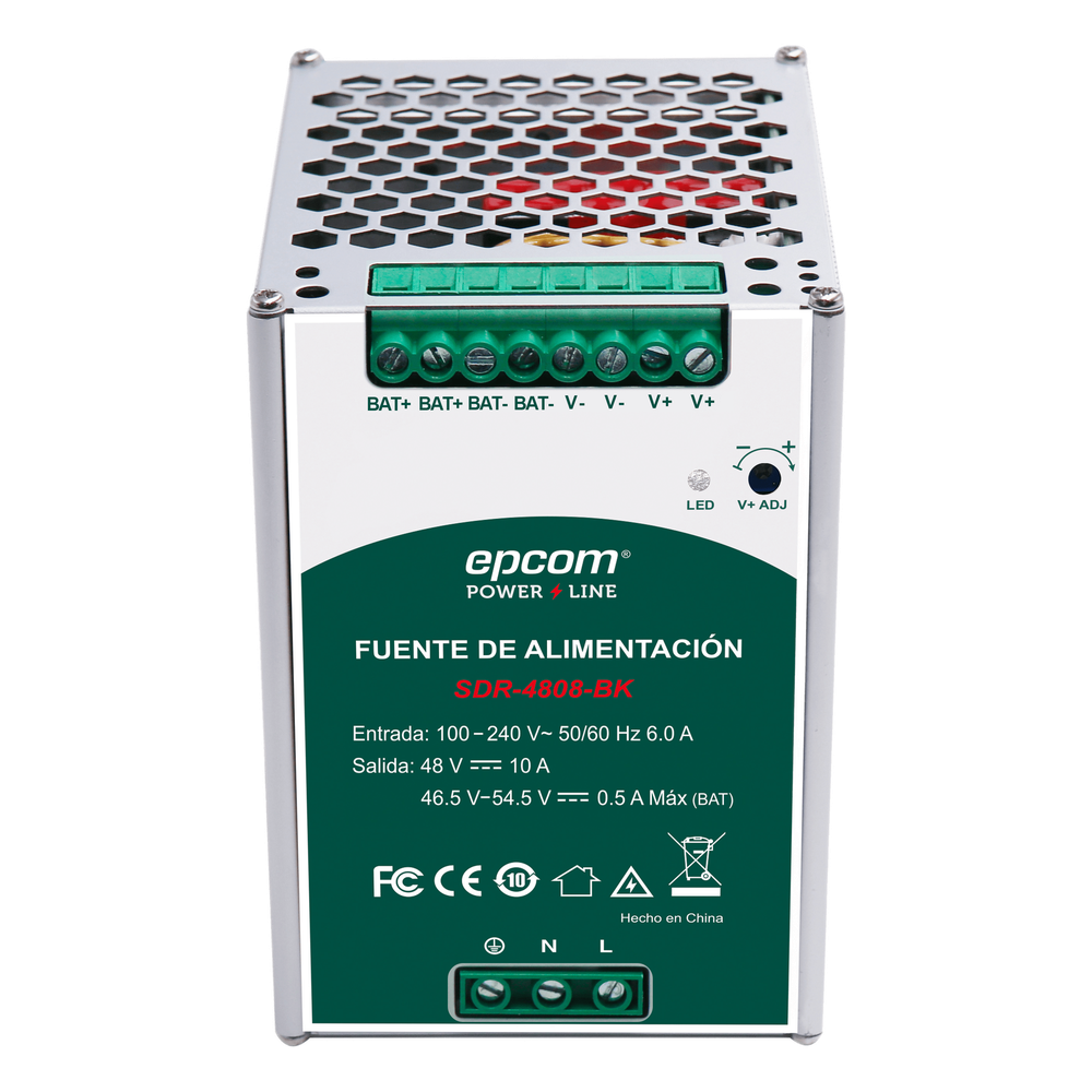 Fuente de Alimentación Industrial | Tipo DIN Riel | 48 VCC | 10 A | Capacidad de baterías de respaldo