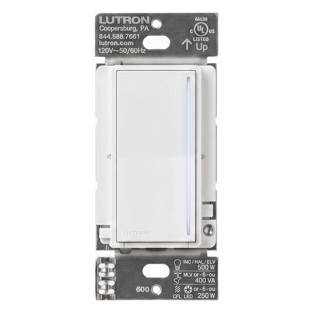 Atenuador de pared táctil Sunnata Pro LED+ con barra de luz, 250 W LED o 500 W incandescente a 120 V, requiere neutro, color blanco brillante, para sistema RadioRA 3