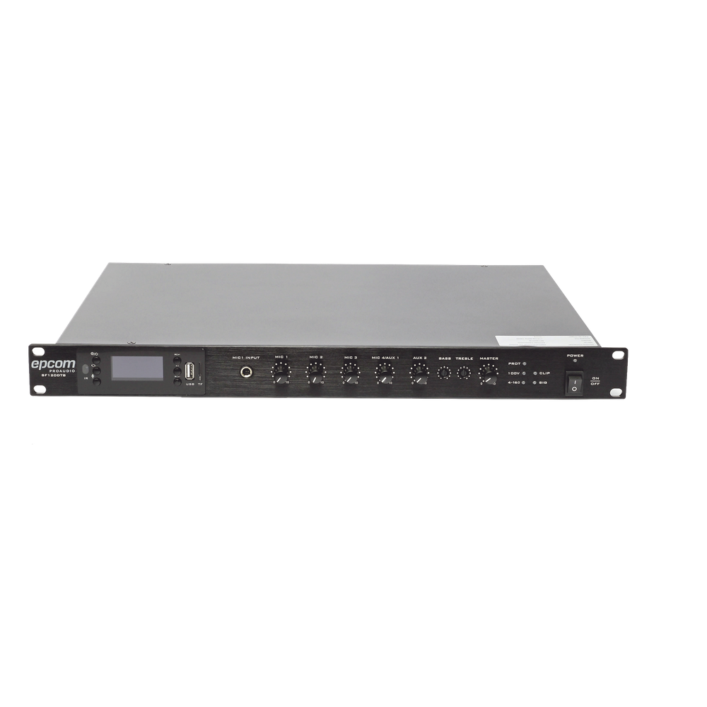 Amplificador Mezclador | 120W RMS | Sistema 100V y Baja Impedancia | MP3 | Tuner | Bluetooth | Música ambiental y Voceo