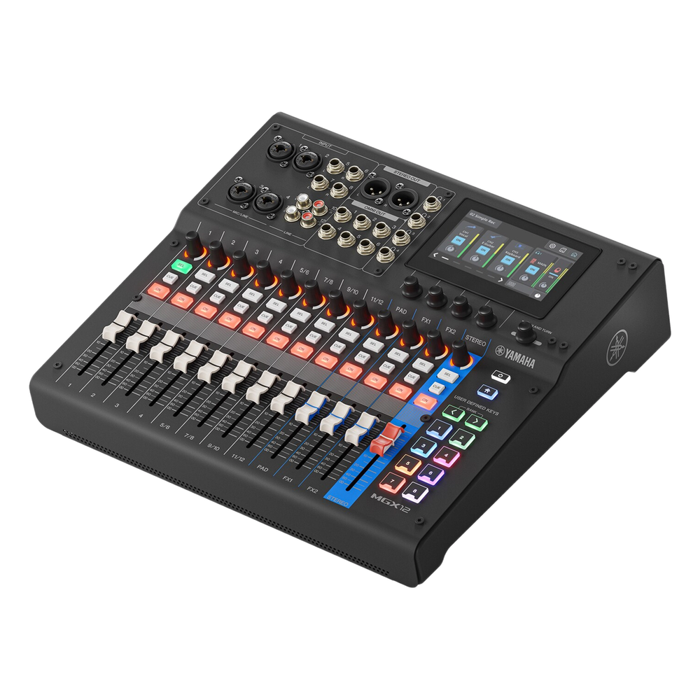 Consola Digital de Audio | 12 Canales | Pantalla Táctil 4.3in | Entradas de Mic/Line y Estéreo | Salidas Análogas y USB | Pads configurables | DSP | Entrada Bluetooth |  Grabación Multipista | Color Negro