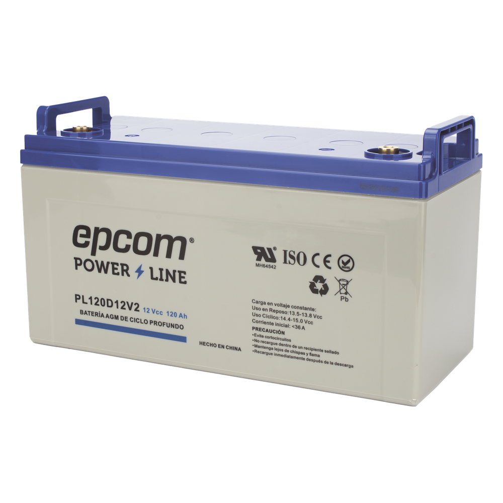 Batería AGM-VRLA Ciclo Profundo / 12 Vcc / 120 Ah / Carcasa UL94-HB / Terminales M8 / Aplicaciones Fotovoltaicas y de Emergencia