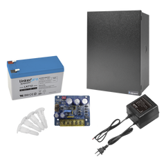 Kit con fuente PLB3 con salida de 12 Vcc a 4 Amper, incluye transformador y batería de 12 V a 7 Amper