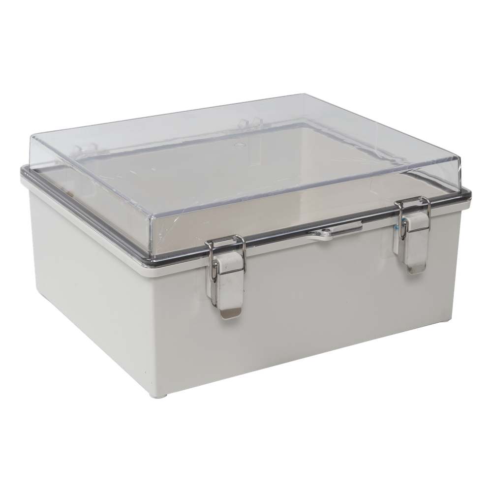Gabinete Plástico ABS, Puerta Transparente, Uso en Intemperie IP66 (190 x 290 x 140 mm) cierre por Broche Inoxidable y Permite Cerrado con Candado y Llave (Perno 5mm) No Incluido