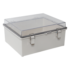 Gabinete Plástico ABS, Puerta Transparente, Uso en Intemperie IP66 (190 x 290 x 140 mm) cierre por Broche Inoxidable y Permite Cerrado con Candado y Llave (Perno 5mm) No Incluido