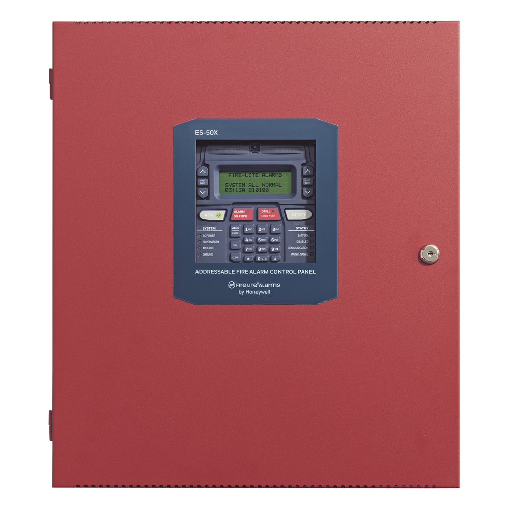 Panel de detección de incendio direccionable inteligente con comunicador dual POTS/IP preinstalado, 50 dispositivos en un lazo SLC, 2 NAC Clase A/B, programación por USB