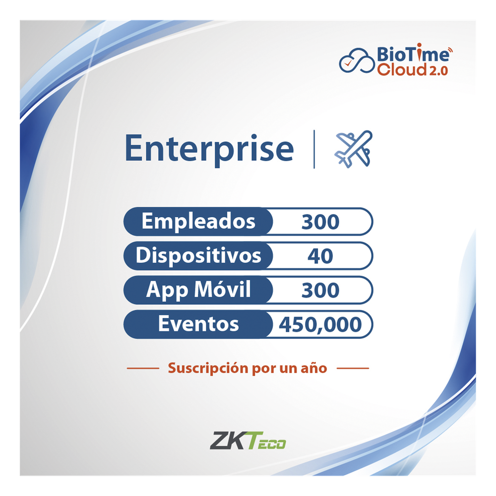 LICENCIA ENTERPRISE BIOTIME CLOUD 2.0  / 300 USUARIOS / 40 DISPOSITIVOS (Licencia Anual)