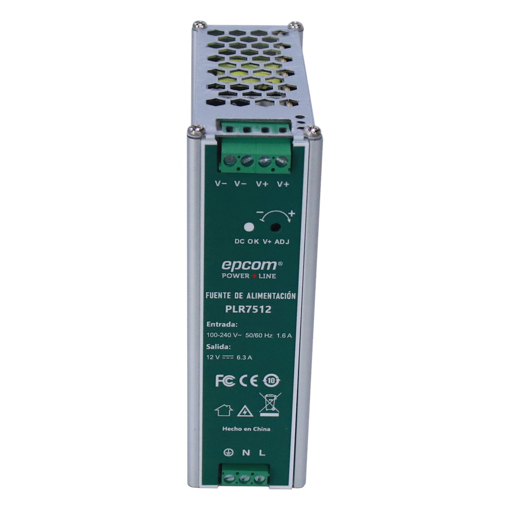 Fuente de alimentación /Entrada: 100-240 Vac /Salida: 12 Vcc / 6.3 A / 75 W / din rail
