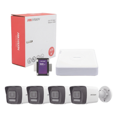 Kit IP 4 Megapixel / NVR de 4 Canales con 4 Puertos PoE / 4 Cámaras IP Bala Dual Light (IR + Luz Blanca) con Microfono Integrado y ACUSENSE Lite para Exterior/ Bobina de Cable de 100 mts / SSD de 1 TB