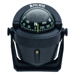 Brújula de Navegación Marítima Serie Explorer / Montaje en Bracket / Color Negro / 2 3/4" (70 mm) Direct Reading Dial / Iluminación Nocturna Verde Interna / Compensadores Integrados / Movimiento de Agujas con Rubí Z
