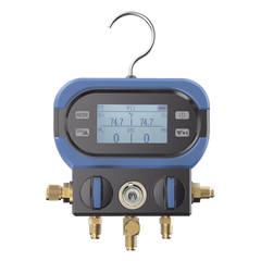 Manifold Digital DMAA 2 Válvulas / Sensor Digital Alta Precisión / Pantalla LCD Retroiluminada / Rango -14 a 800 psi (55 bar) / Compatibilidad Múltiples Refrigerantes / Diseño Anti-Caídas / Incluye 3 Mangueras y Adaptado