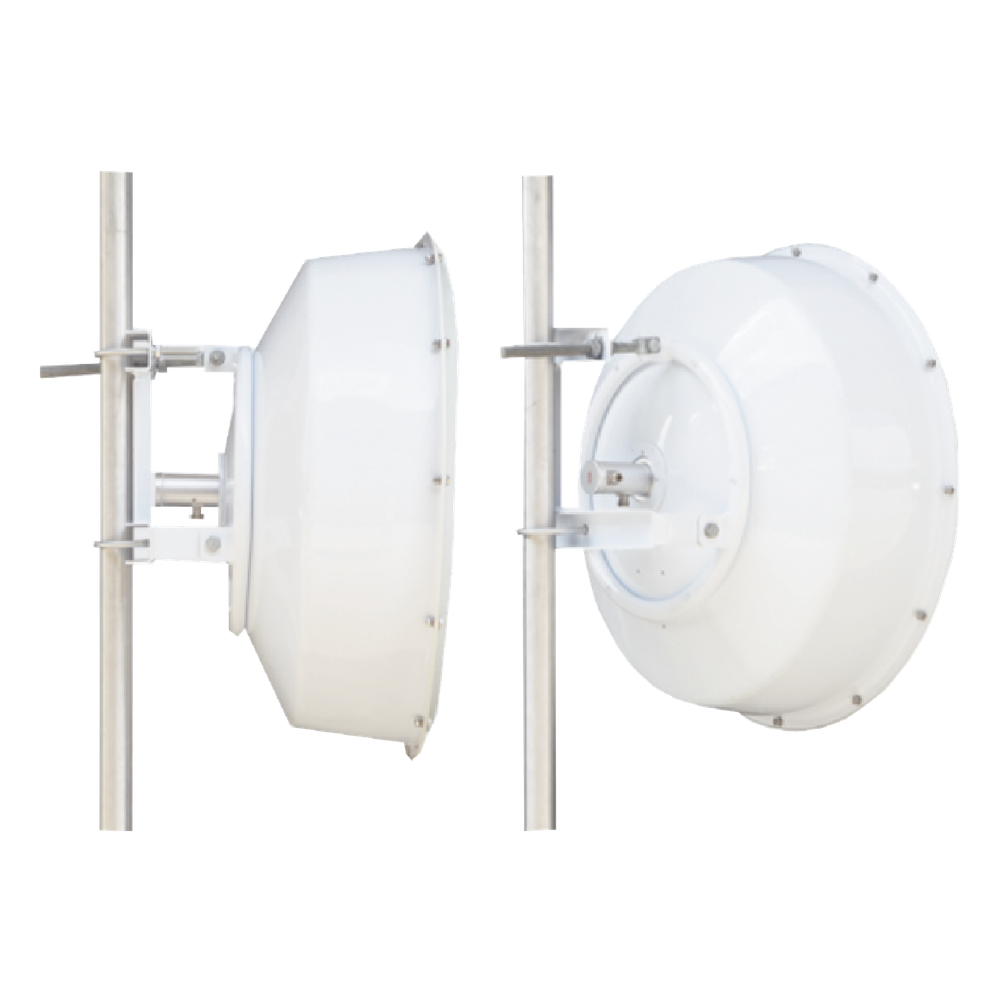 Antena direccional de alta resistencia, Ganancia 30 dBi, (4.9 -6.4 GHz), Plato hondo para mayor inmunidad al ruido, Conectores N-Hembra, Montaje incluido.