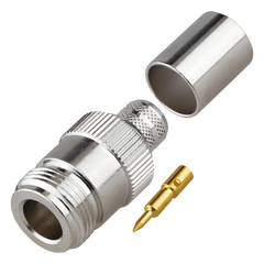 Conector N Hembra Inverso de Anillo Plegable para Cables 9913, RG-8/U, LMR-400, Grupo I, Níquel/ Oro/ Teflón.