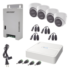 Kit HiLook Audio Bidireccional TurboHD 1080p / DVR 4 Canales / 4 Cámaras Eyeball (Exterior) con Bocina y Microfóno Integrado / 1 Fuente de Poder / Accesorios