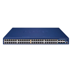 Switch Administrable Stacking Capa 3, 48 Puertos PoE Gigabit 802.3at, 6 Puertos SFP de 10 G, Entrada de Alimentación Redundante de 55 V cc.