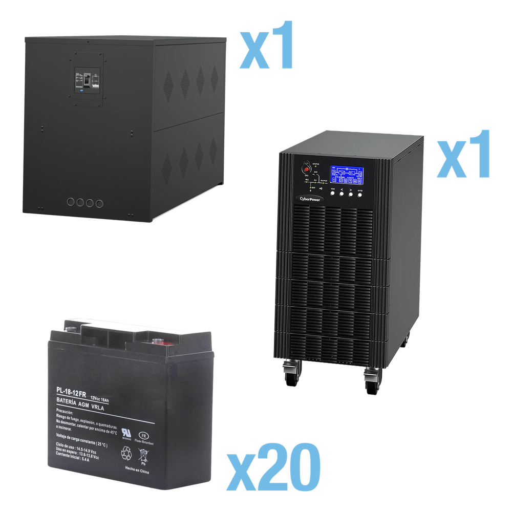 UPS Trifásico de 10 kVA/10 kW, Topología Online Doble Conversión, Voltaje de 208/220 Vca de L-L, Respaldo de 5 Minutos al 100% de Carga, Incluye Módulo y Banco de Baterías