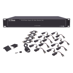 Kit de TRANSCEPTOR ACTIVO DE 16 Canales / VIDEO+PODER en un solo Cable UTP / 150m en 4K, 200m en 5 MP/ Envía 36 Vcc y recibe 12 Vcc / TODO INCLUIDO PARA RACK / Compatible con cámaras HD-TVI/CVI/AHD/CVBS / Instalación Limpia