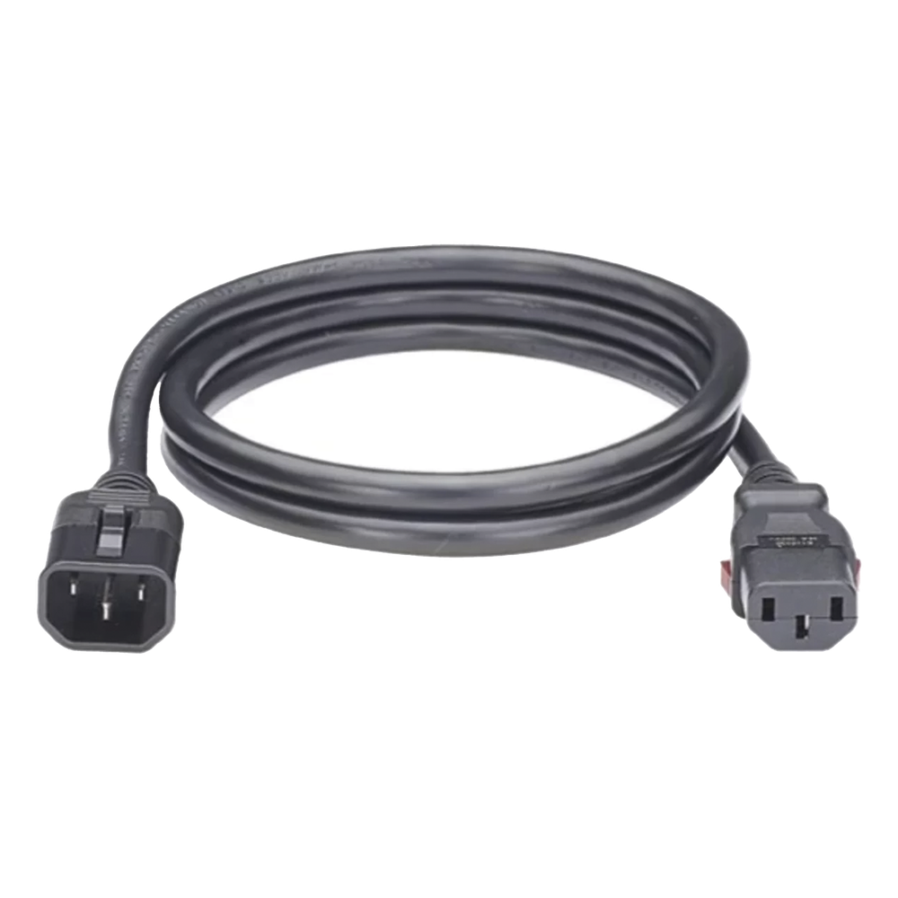 Cable de Alimentación Eléctrica Con Bloqueo de Seguridad, de IEC C14 a IEC C13, 1.8 Metros de Largo, Color Negro, 1 Pieza