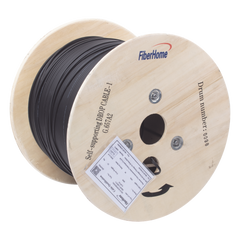 Carrete de 1 km de Fibra Óptica Aérea Mini Figura 8 G.657A2 Tipo Drop, Monomodo de 1 Hilo (Unifibra), Color Negro, Span 80