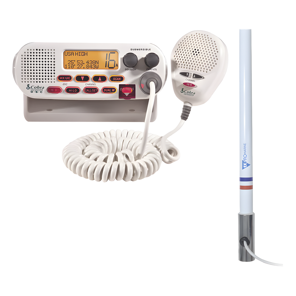 Kit de radio MRF45D | mas antena marina TX-5101-SYS fabricada en fibra de vidrio con base roscable de acero inoxidable