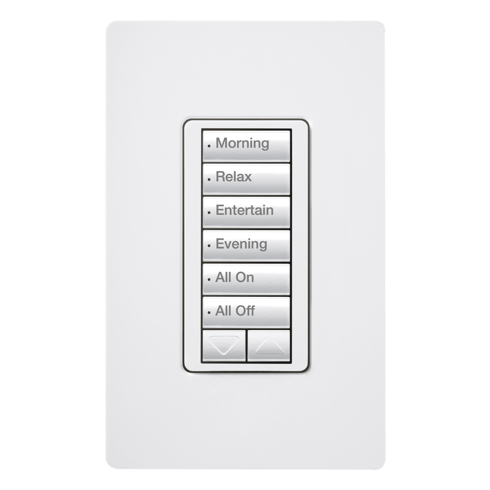 Botonera de pared inalámbrica de 6 botones con subir/bajar, retroiluminada, 120 V, color blanco, para el sistema de control de iluminación RadioRA 2