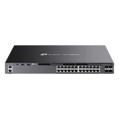 Switch L3 Gestionable PoE+ / 24 Puertos Gigabit / 4 Slots 10G SFP+ / Stackable / Presupuesto PoE 720W / Gestión Cloud Omada SDN / Redundancia de Alimentación