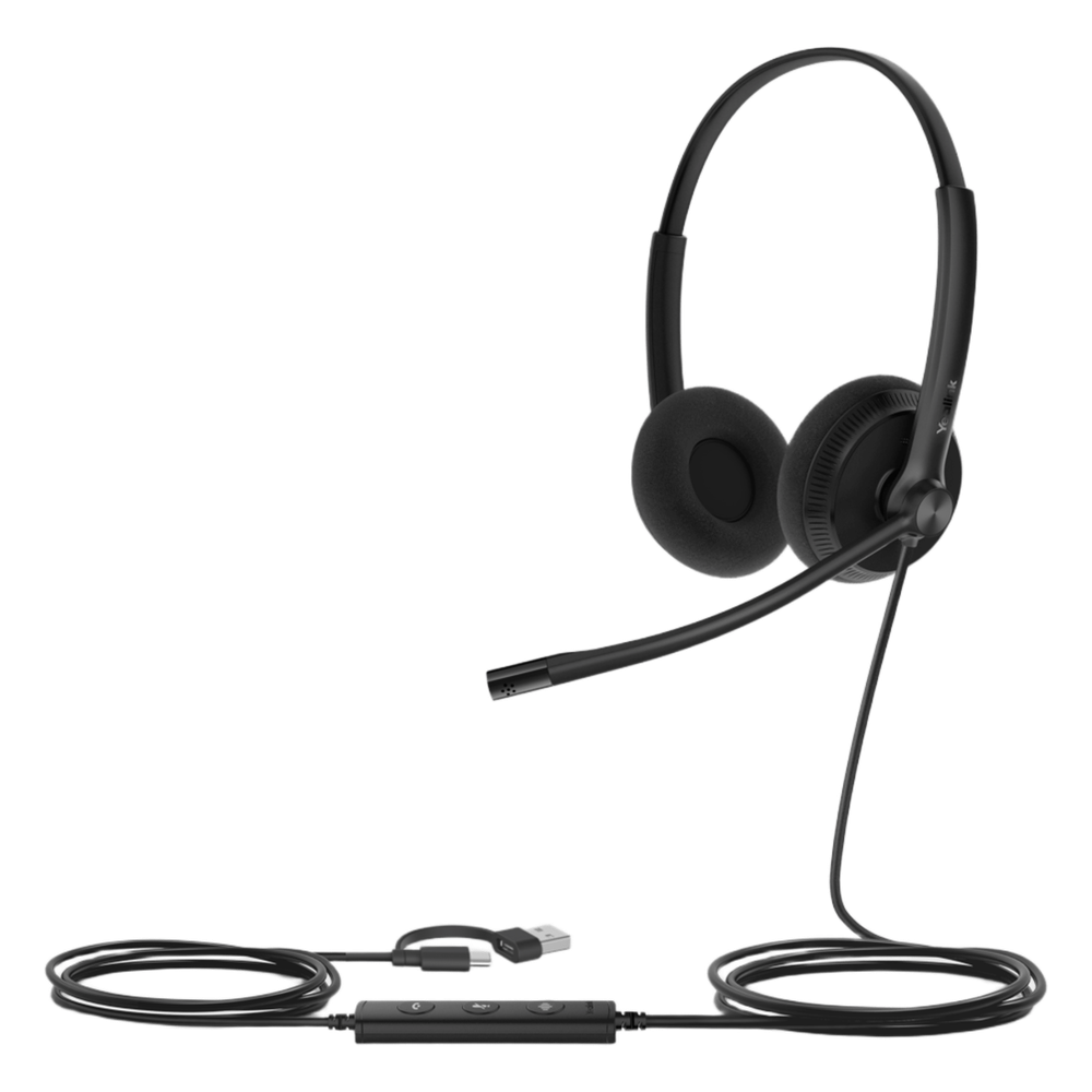 Auriculares Yealink UH34 Lite Dual con cancelación de ruido profesional para Microsoft Teams, USB-C/A e indicador de ocupado