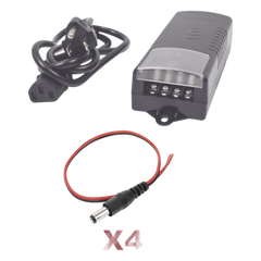 Kit con fuente EPCOM con salida de 12 Vcc a 5 Amper con 4 salidas / Incluye conectores