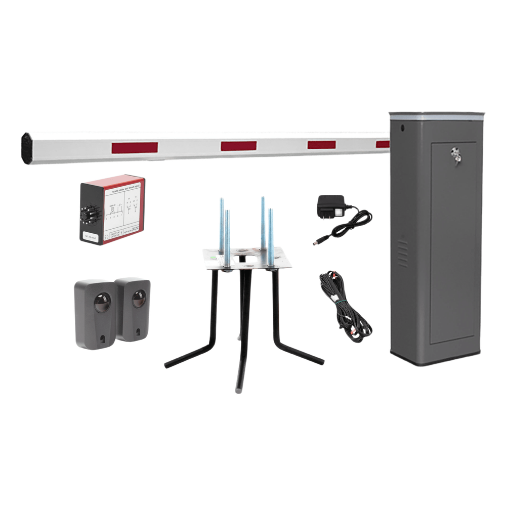 Kit COMPLETO Barrera Izquierda XBF Con Corona LED / Brazo de 3M / Incluye Sensor de Masa, Transformador, Lazo Magnético, Ancla, Fotoceldas y 2 Controles Inalámbricos