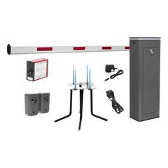 Kit COMPLETO Barrera Izquierda XBF Con Corona LED / Brazo de 3M / Incluye Sensor de Masa, Transformador, Lazo Magnético, Ancla, Fotoceldas y 2 Controles Inalámbricos