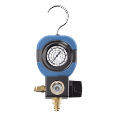 Manifold de Refrigeración AM1V 1 Válvula / Escala Compatible R22 R32/R410A R404A R407C / Interfaz 1/4" SAE / Diámetro 90 mm / Rango de Presión -30 inHg - 500 psi / Diseño Integrado Resistente a Impactos