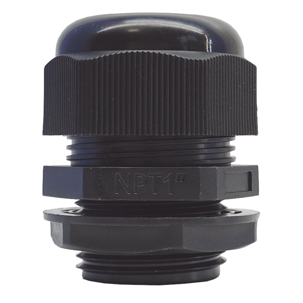 Conector Plástico Negro Tipo Glándula para Rosca NPT 1"