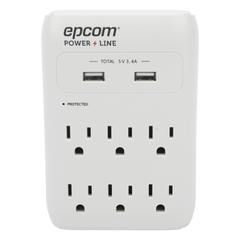 Multicontacto de Pared 110 Vca / Supresor de Picos 1080 Joules / 6 x Nema 5-15P / 2 x USB (5V @3.4A)