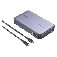 Power Bank de 20000mAh | 3 Salidas 100W Max. | USB-A + 2 USB-C | PD 3.0 | QC3.0 | FCP | SCP | Pantalla Inteligente | Carcasa Ignifuga | Color Gris | Incluye Cable USB de 50cm | Carga tu Laptop de Manera Segura.