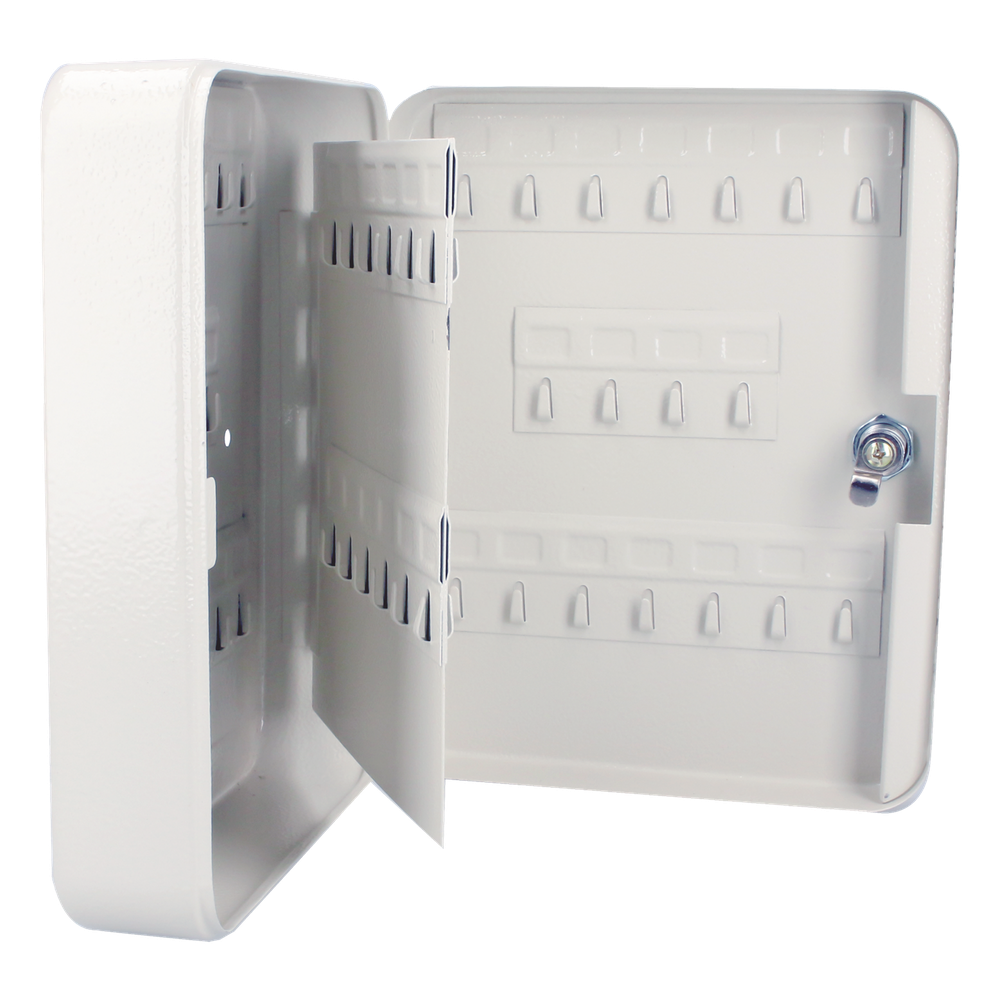 Caja para llaves con capacidad para 60 llaves/ Medidas 200 x 250 x 75 mm  (ancho x alto x profundidad)/ Fabricada en acero/ Cerradura con llave.