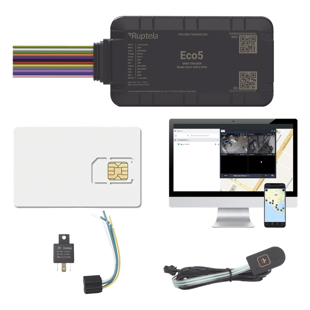 KIT Dispositivo de Rastreo Vehicular / Conectividad LTE Cat1 y LTE-M / BLE 5.0 / GNSS U-blox / Carcasa IP54 / Batería Interna de Respaldo / Detecta Interferencias / Incluye SIM500MB2Y, EPCOMGPSCODE, Relay y boton SOS