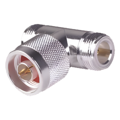 Adaptador en T, de Conector N Macho a Doble N Hembra, Plata/ Oro/ Teflón.