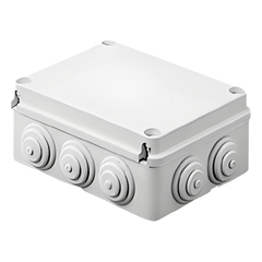 Caja de derivación de PVC Auto-extinguible con 10 entradas, tapa atornillada, 190 x 140 x 70 MM, Para Exterior (IP55)