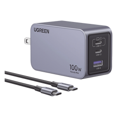 Cargador de 100W serie Nexode Pro | 3 Puertos de Carga Rápida | 2 USB-C | 1 USB-A | Tecnología GaNInfinity | PD3.1 de 100W / QC4.0 | Tecnología de Protección Térmica | Optimiza la Carga | Caja de Aluminio | Incluye Cable