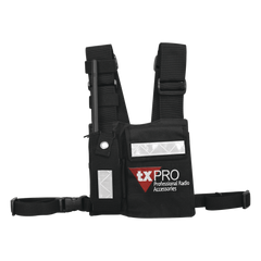Pechera Universal con soporte para radio, sostén de bolígrafo y seguridad para la bolsa con cinta adherente. Logo TX-PRO.