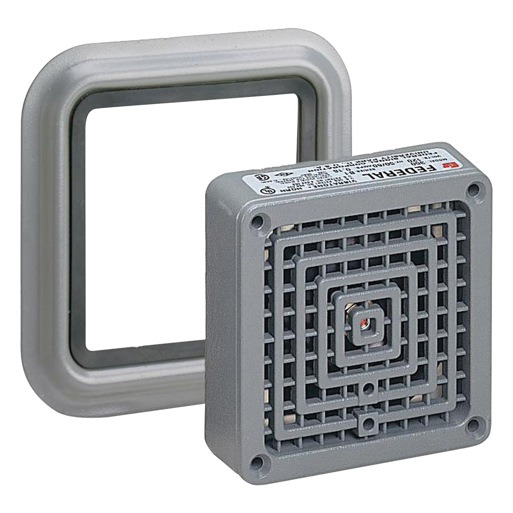 Bocina Electromecánica / Modelo 350 Vibratone / Montaje en Panel Resistente a la Intemperie / Modelo TR / 4.060 in x 3.375 in (103.1 mm x 85.7 mm) / 4 Orificios de Montaje / Exterior IP / Alerta Sonora Efectiva