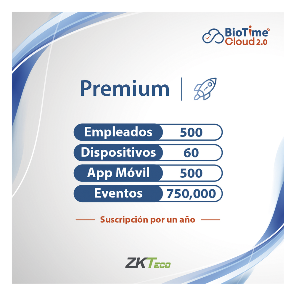 LICENCIA PREMIUM BIOTIME CLOUD 2.0  / 500 USUARIOS / 60 DISPOSITIVOS (Licencia Anual)