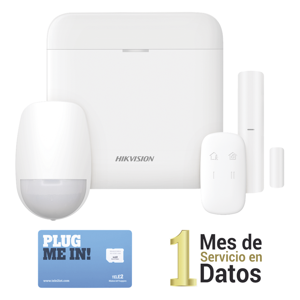 (AX PRO) KIT de Alarma AX PRO con GSM (3G/4G) / Incluye: 1 Hub con bateria de respaldo / 1 Sensor PIR / 1 Contacto Magnético / 1 Control Remoto /1 MICROSIM30M2M incluye 1 mes de servicio/ Wi-Fi / Compatible con Hik-Connect P2P