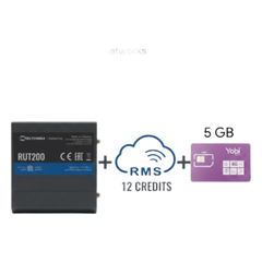 Router Teltonika LTE/4G RUT200 + 12 creditos RMS  + SIM de YOBI de 5GB por Mes durante un año de servicio (solo datos)
