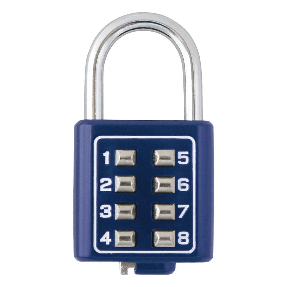 Candado Digital de Combinación M35 / No Requiere Llave / Combinación única integrada por 4 dígitos / Color Azul.